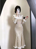 Winter Dress Fleece 2026 New Gentle Lady Beige Cheongsam Qipao Fish Tail Gentle and Generous
