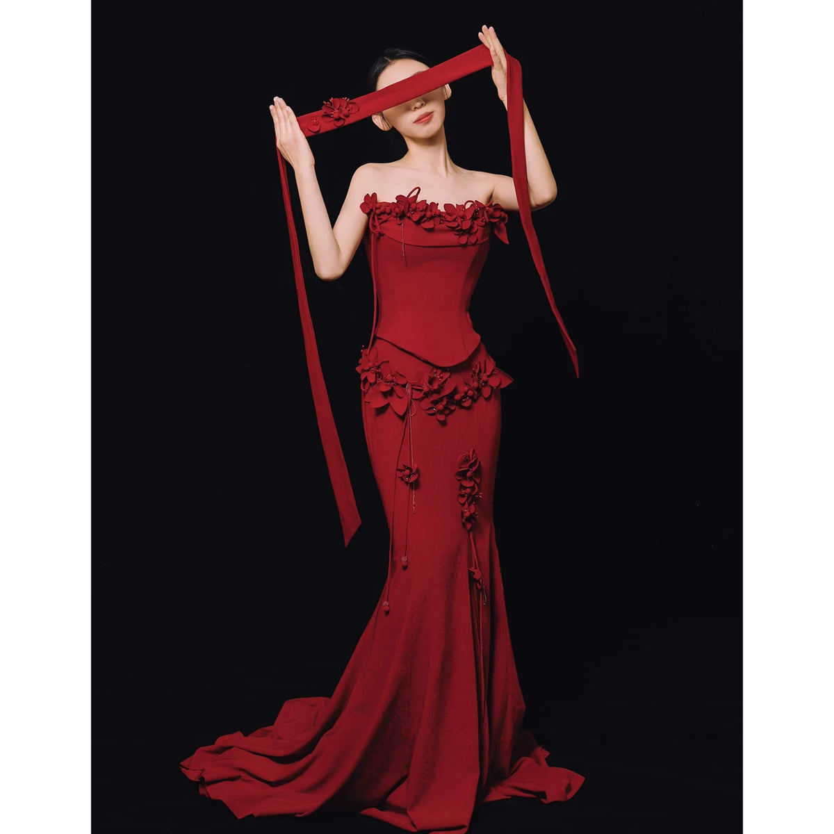 Red Tube Top Evening Dress 2026 New High-end Light Luxury Niche Morning Robe Female Bride Engagement Wedding Toast