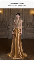 Golden Evening Dress 2026 New High-end Banquet Host Dress Beautiful Bride Engagement Wedding Toast
