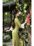 Autumn and Winter Long Sleeve Chiffon Embroidered Brocade Qipao Dress