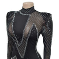 Women  Fashion Mesh See Though Diamonds Hot Rhinestones Sexy Party Club Jumpsuit One Piece Suit Romper Playsuits