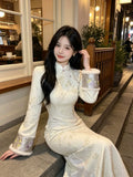 Mibai Fish Tail Lace Dress Splicing New Qipao Women's 2026 Autumn/Winter New High End Gentle Plush Dress