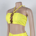 Women Set Sleeveless Strapless Tops +Wide Leg Pants Two 2 Piece Set Hole Hollow Out Outfit Summer Sexy Street Tracksuit