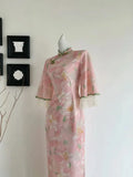 Embroidered Knitted Dress Internet Celebrity New Chinese Retro Style Cheongsam Daily Medium Length Diagonal Placket