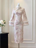 Gentle Style Dress Cheongsam Super Closes with Fleece and Thicker Dresses for Women Qipao Clothes