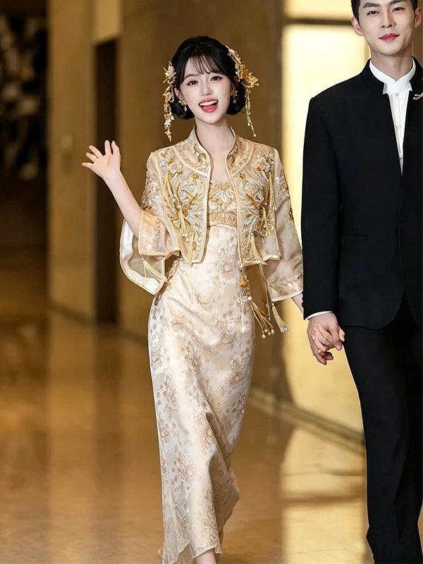 High End Banquet Dress Bridal Stunning Engagement Cheongsam  Banquet Dress Morning Gown Women's Suit
