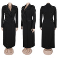 Fashion Women OL Work Double Breasted Notched Long Sleeve Maxi Dress Spring Sexy Night Elegant Party Street Long Dresses