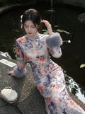Dress 2026 Autumn and Winter Velvet National Style Improved Cheongsam Qipao Ink Painting Cold Long-sleeved Dress