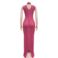 Fall Diamonds Hot Rhinestones O-neck Women Sleeveless Bodycon Long Dress Birthday Party Evening Prom Maxi Dresses