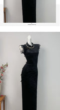 Black Velvet Dress Cheongsam Young Style High-end Atmospheric Slim Fit with Elasticity