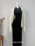 Black Velvet Dress Cheongsam Young Style High-end Atmospheric Slim Fit with Elasticity