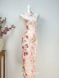 Exquisite Pink Dress Cheongsam Women's Clothes Spring Summer Velvet Retro Young Dress