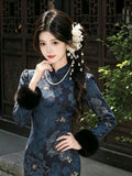 Beautiful Jacquard Cheongsam Autumn and Winter New National Style Improved Dress Women's Qipao Velvet Long-sleeved Lanling King Cheongsam