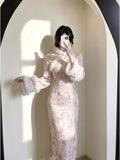 Gentle Style Dress Cheongsam Super Closes with Fleece and Thicker Dresses for Women Qipao Clothes