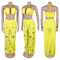 Women Set Sleeveless Strapless Tops +Wide Leg Pants Two 2 Piece Set Hole Hollow Out Outfit Summer Sexy Street Tracksuit