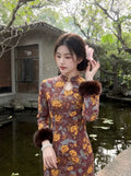 2026 Autumn and Winter Dress Cheongsam Temperament Qipao Dress Women's Clothes