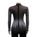 Women Diamonds Hot Rhinestones Mesh See Though Long Sleeve Stretch Jumpsuit Party Evening Playsuit One Piece Set