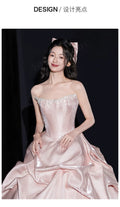 Pink Evening Dress Women's High-end Satin Tube Top Bridal Engagement Dress Toasting Dress Bar Mitzvah Birthday Princess Dress