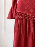Red Dress Embroidered High-end Engagement Cheongsam Improved Version Fake Two-piece Waist Cinching Temperament Chinese Style Dress Autumn