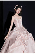 Pink Evening Dress Women's High-end Satin Tube Top Bridal Engagement Dress Toasting Dress Bar Mitzvah Birthday Princess Dress