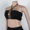 Women Set Sleeveless Strapless Tops +Wide Leg Pants Two 2 Piece Set Hole Hollow Out Outfit Summer Sexy Street Tracksuit