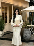 Mibai Fish Tail Lace Dress Splicing New Qipao Women's 2026 Autumn/Winter New High End Gentle Plush Dress