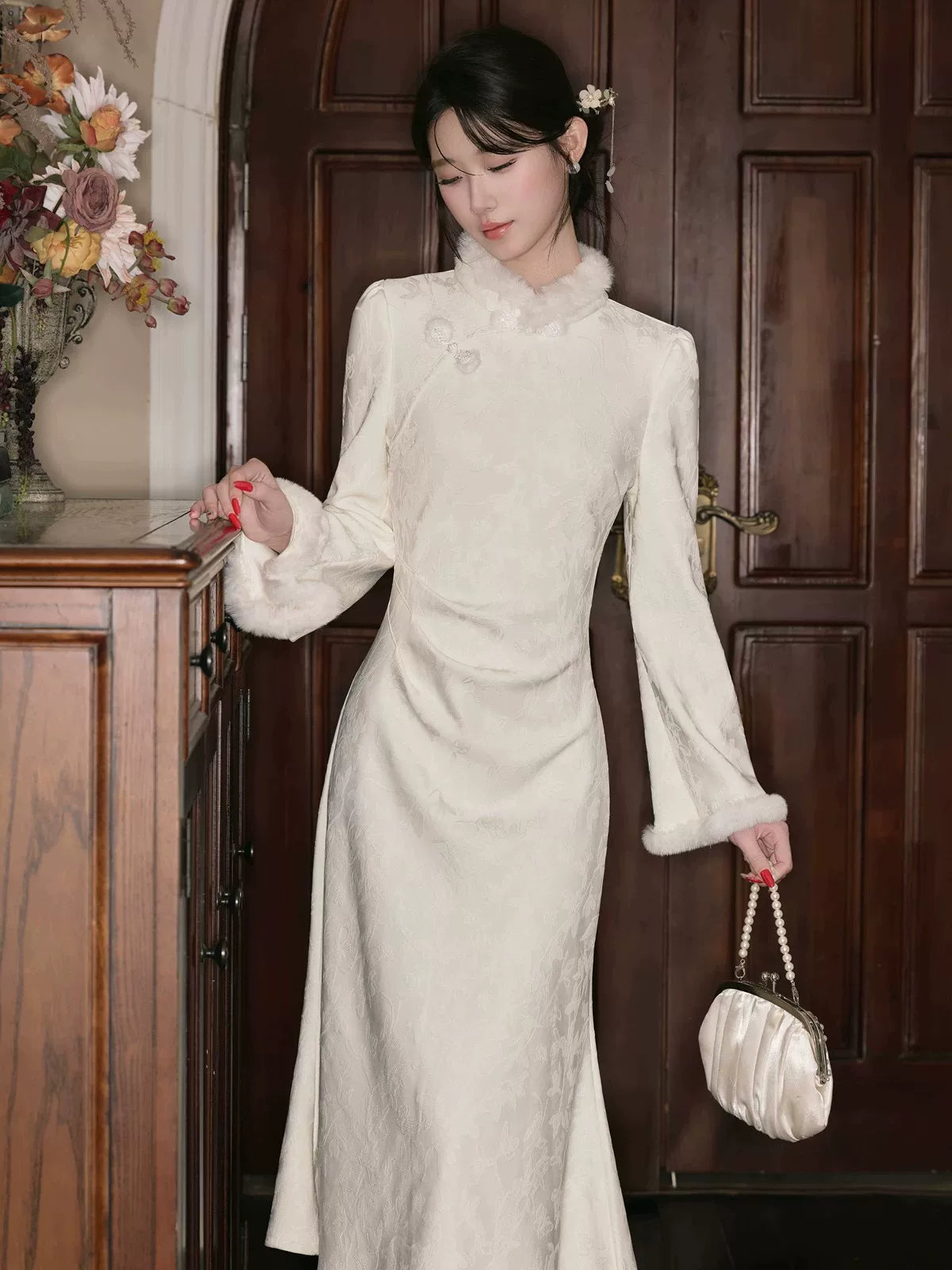 Beautiful Dress, New Chinese Style Velvet Cheongsam Improved for Young Girls Autumn and Winter New Style High-end Jacquard Temperament Dress