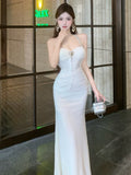 French Dress Temperament Socialite Muse Diamond Jewelry Cover Meat Skinny Suspender Dress Neck Design Lace Dress