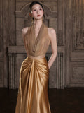 Golden Evening Dress 2026 New High-end Banquet Host Dress Beautiful Bride Engagement Wedding Toast