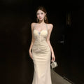 French Dress Temperament Socialite Muse Diamond Jewelry Cover Meat Skinny Suspender Dress Neck Design Lace Dress