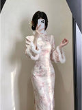 Gentle Style Dress Cheongsam Super Closes with Fleece and Thicker Dresses for Women Qipao Clothes