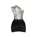 Fashion Women One Shoulder Skew Collar Bodysuit + Fur Tassel Bodycon Midi Skirt Dress Set 2023 Outfit Two 2Piece Set