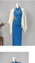 Elegant Blue Dress Cheongsam Autumn High-end Temperament Improved Embroidery Dress Women's Clothing