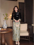 Autumn and Winter Dress 2026 Cheongsam Women's Clothes Black Fake Two-piece Dress Qipao Retro Temperament Elegant Daily