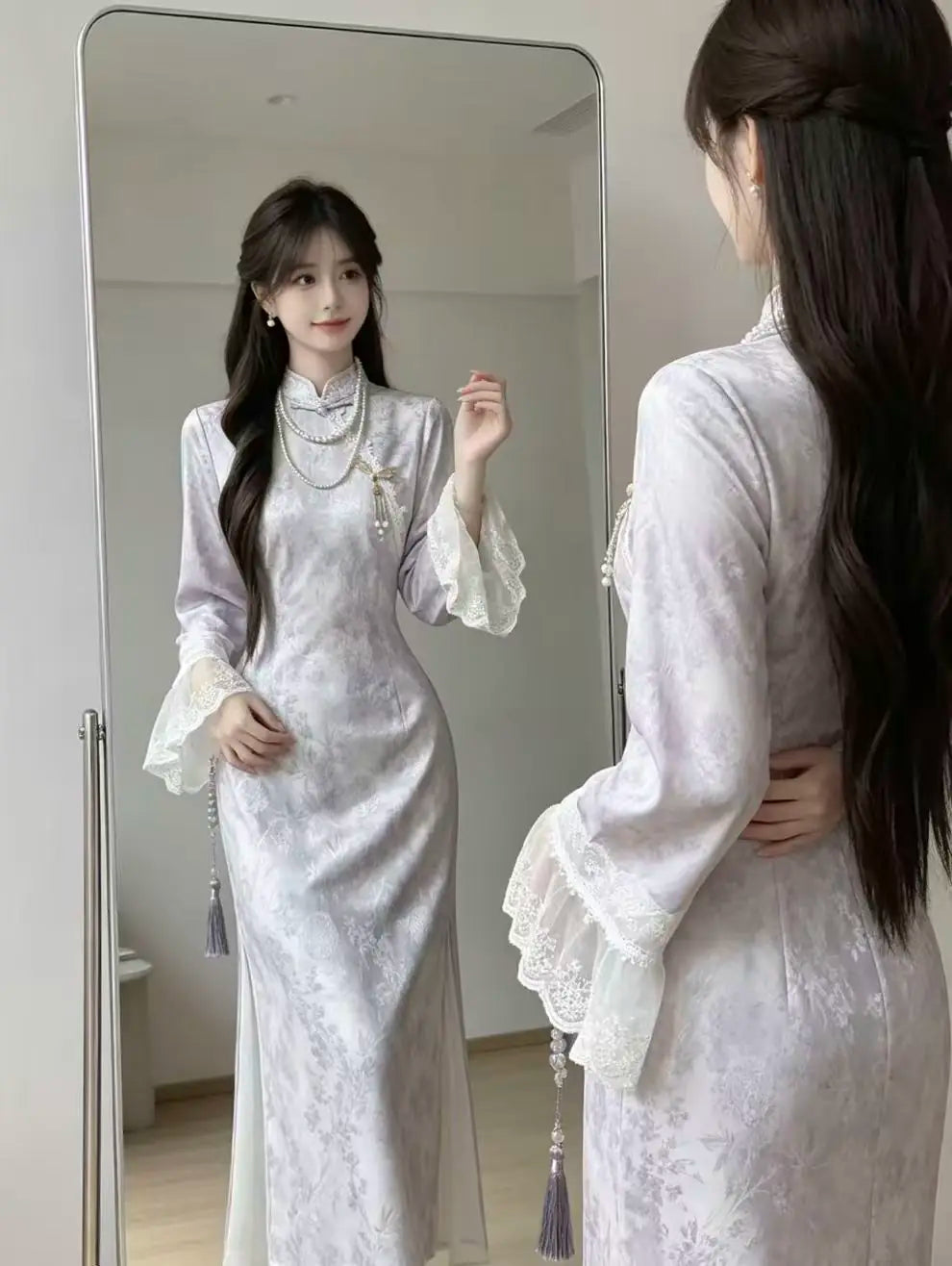 Autumn Dress Cheongsam 2026 New Long Sleeved Purple Young Style Fish Tail Daily Dress for Women