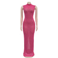 Fall Diamonds Hot Rhinestones O-neck Women Sleeveless Bodycon Long Dress Birthday Party Evening Prom Maxi Dresses