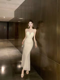 French Dress Temperament Socialite Muse Diamond Jewelry Cover Meat Skinny Suspender Dress Neck Design Lace Dress