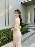 Butterfly Print Dress Knitted Cheongsam for Women Clothing 2026 New Style Pink Butterfly Spring and Autumn Slim Fit Daily Dress