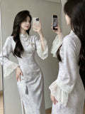 Autumn Dress Cheongsam 2026 New Long Sleeved Purple Young Style Fish Tail Daily Dress for Women