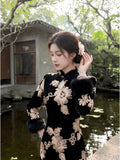 Champagne Slim-fitting Velvet Dress for Women Qipao Winter Cheongsam Temperament Light Luxury Hip-wrapped Skirt