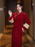 2026 Autumn and Winter Red Dress Suit Festive and Cute Style Vest Jacket Improved Cheongsam Velvet Two-piece Set for Women