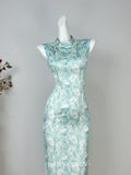 Sleeveless Cheongsam Dress for Women  Summer Stunning Blue Youthful and Improved Dress