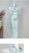 Sleeveless Cheongsam Dress for Women  Summer Stunning Blue Youthful and Improved Dress