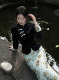 Autumn and Winter Dress 2026 Cheongsam Women's Clothes Black Fake Two-piece Dress Qipao Retro Temperament Elegant Daily