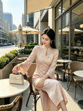 Butterfly Print Dress Knitted Cheongsam for Women Clothing 2026 New Style Pink Butterfly Spring and Autumn Slim Fit Daily Dress