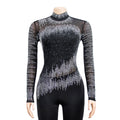 Women Diamonds Hot Rhinestones Mesh See Though Long Sleeve Stretch Jumpsuit Party Evening Playsuit One Piece Set