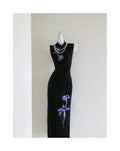 Oriental Aesthetics Dress Qipao National Style Purple Embroidery Retro Black Slim Hong Kong Workers Cheongsam