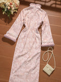 Pink Dress Cheongsam Winter Clothing for Women 2026 New Year's Clothing with Thick Velvet and Long Sleeves for Autumn