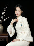Gentle Style Dress Added Velvet and Thick Cheongsam for Autumn and Winter Daily Wear, Long Skirt, Chinese Style Improved Dress