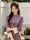 2026 Autumn Dress High End Improved Edition Retro Purple Waist slimming Cheongsam Skirt